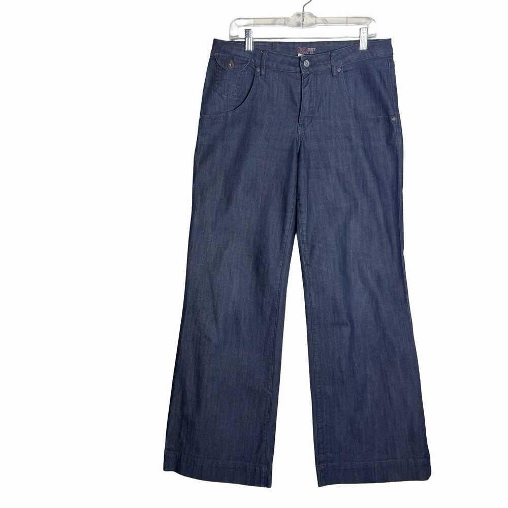 Trouser Style Jeans Wide Leg Womens 16 Dark Wash Stretch High Rise Worn Brand